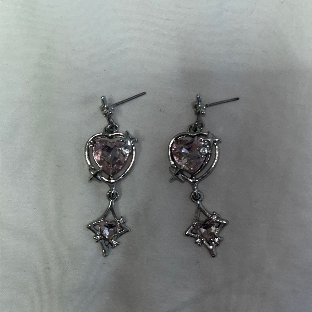Silver and Pink Heart Earrings